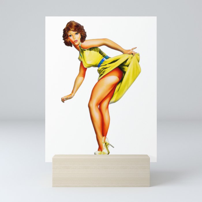 Copy of Sexy Blonde Vintage Pinup In Blue Dress Mini Art Print