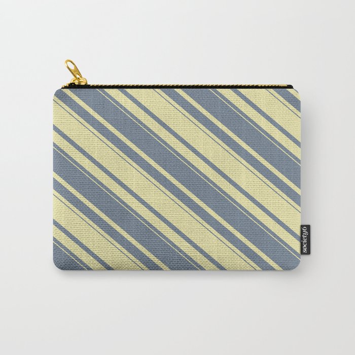 Slate Gray & Pale Goldenrod Colored Stripes Pattern Carry-All Pouch
