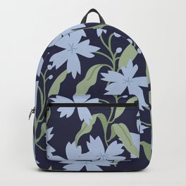 Night Garden of Blue Flowers and Green Leaves Backpack