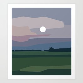Full moon above green meadow Art Print