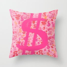 Pink Dollar Signs Throw Pillow