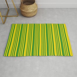 [ Thumbnail: Yellow & Forest Green Colored Pattern of Stripes Rug ]