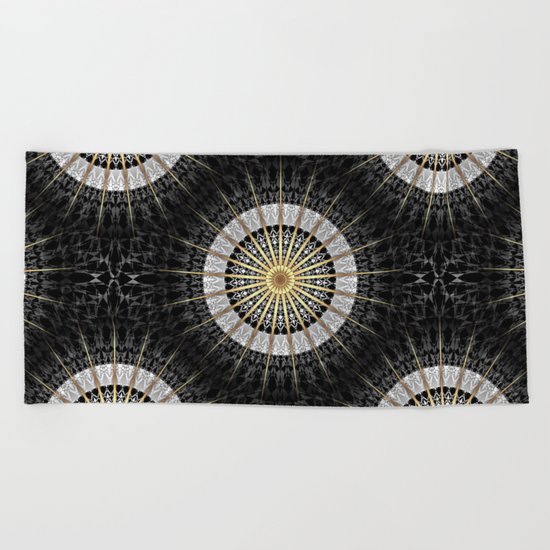 Black Gold White Geometric Mandala Beach Towel