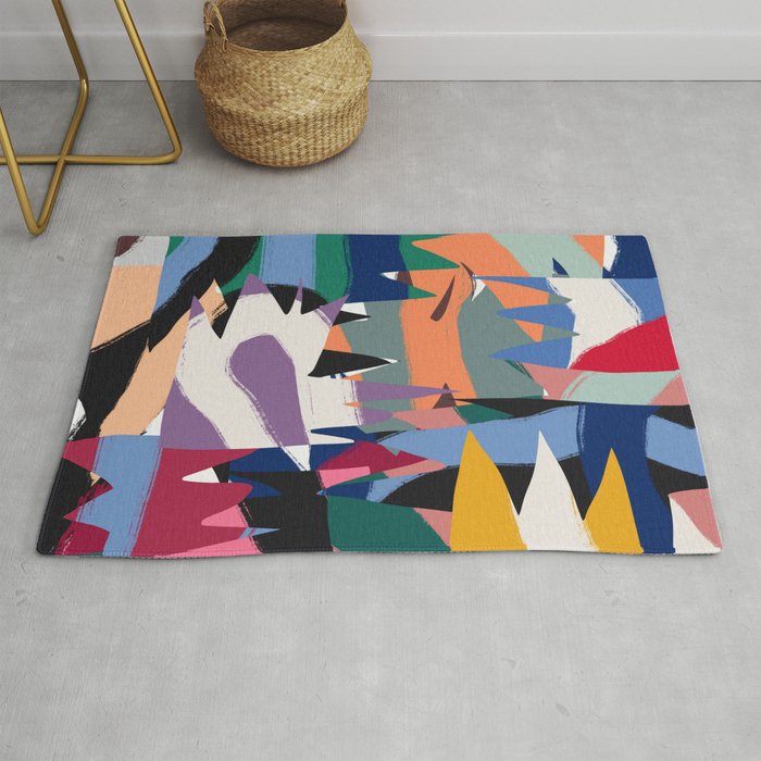 Geometric cut out and ribbons Rug