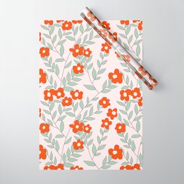 Sweet red floral seamless pattern design with mint green leaves on pink  Wrapping Paper