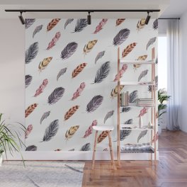 Watercolor cozy feather pattern in boho style Wall Mural