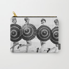 Women with Parasols on Beach, Black and White, Vintage Wall Art Carry-All Pouch