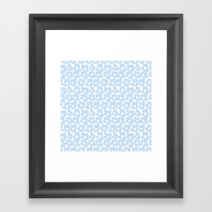Mini Baby Blue Retro Flowers White Background #decor #society6 #buyart Framed Art Print