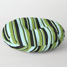 [ Thumbnail: Turquoise, Green & Black Colored Lines/Stripes Pattern Floor Pillow ]