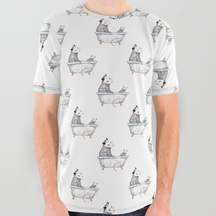 Opossum taking bath watercolor painting All Over Graphic Tee