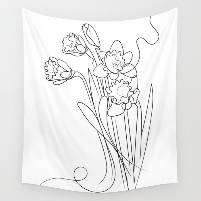 Daffodils Line Drawing Wall Tapestry By Artyadz Society6 One line drawing dog by elin. society6