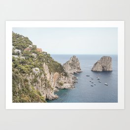 Rocky Capri Island Landscape Photo | Coastal Horizon and Village Sea View Art Print | Italy Travel Photography Art Print