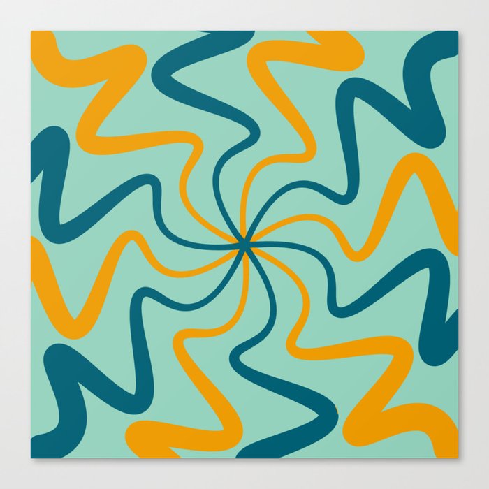 Mid Century Abstract Liquid Lines Pattern - Orange and Skobeloff Canvas Print