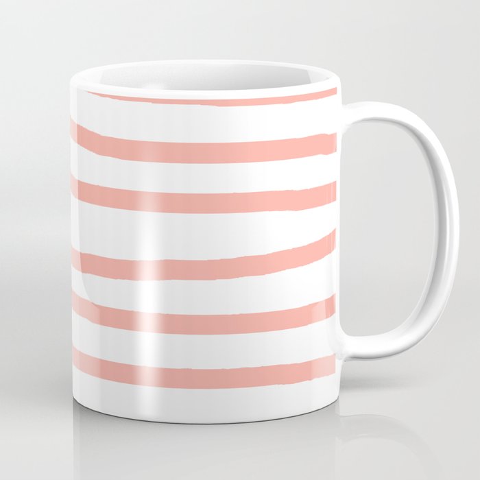 Simply Drawn Stripes Salmon Pink on White Coffee Mug
