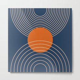 Geometric Lines in Orange and Navy Blue 2 (Sun and Rainbow Abstract) Metal Print | Rainbow, Modern, Classy, Stripes, Boho, Contemporary, Graphicdesign, Simple, Abstraction, Yoga 