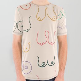 Pastel Boobs Drawing All Over Graphic Tee