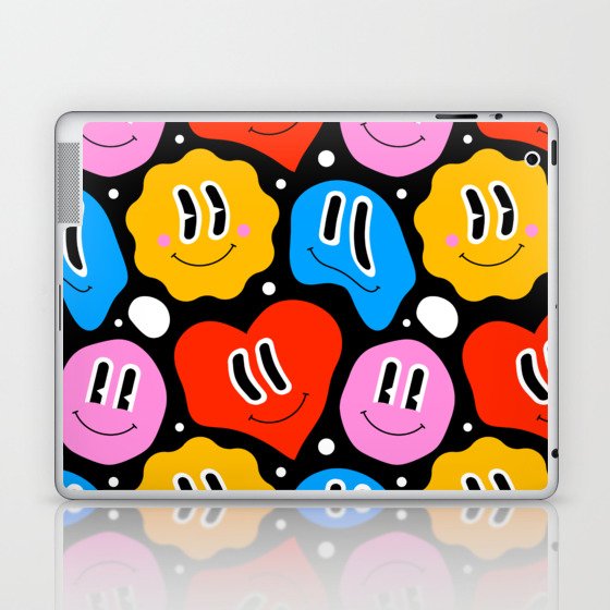 Funny melting smiling happy face colorful cartoon pattern Laptop & iPad Skin