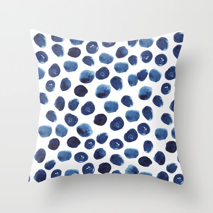 India - blue paint, ink spots, design, watercolor brush, dots, cell phone case Throw Pillow