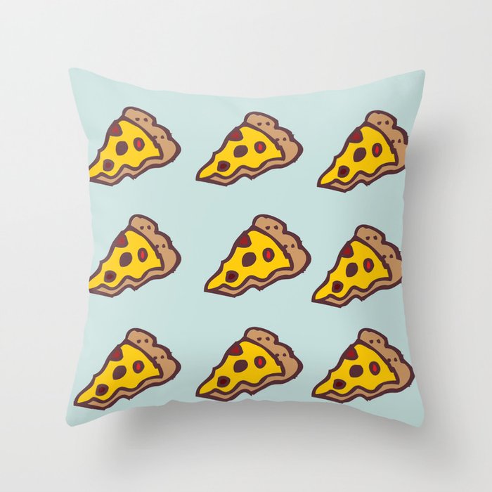 Pizza Pattern with Teal Background Throw Pillow