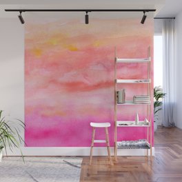 Bright pink orange sunset watercolor hand painted Wall Mural