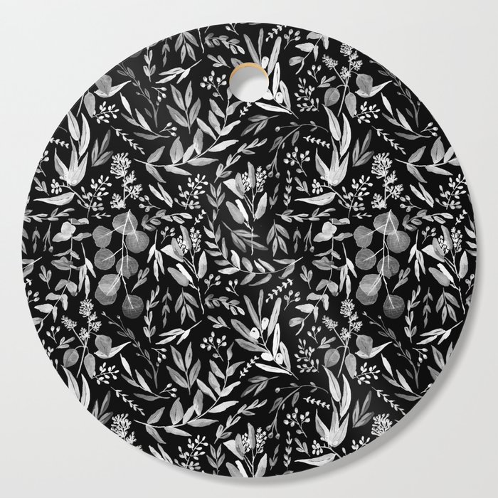 Black & White Eucalyptus Cutting Board by Anis Illustration Society6