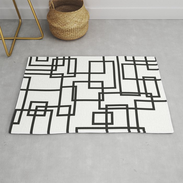 Black and White Cubical Line Art Rug