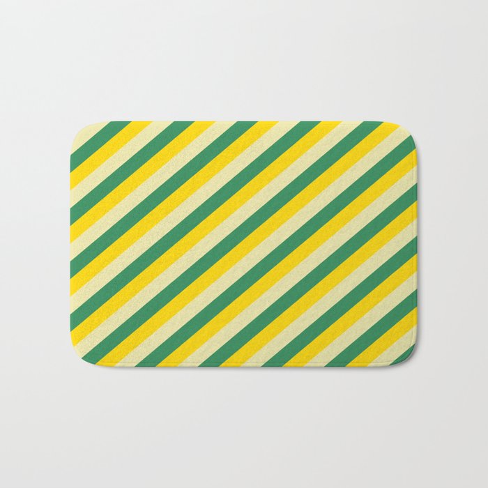 Yellow, Pale Goldenrod & Sea Green Colored Lined Pattern Bath Mat