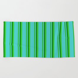 [ Thumbnail: Green, Lime Green, and Turquoise Colored Lines Pattern Beach Towel ]