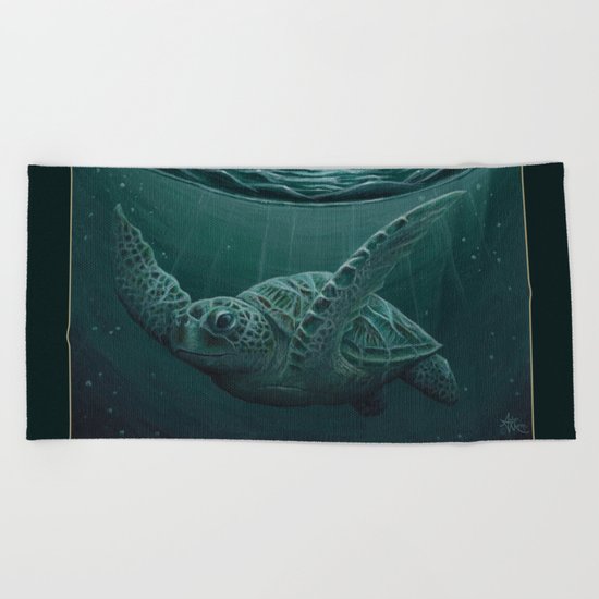 "Eclipse" by Amber Marine - Sea Turtle, Acrylic Painting, (c) 2015 Beach Towel