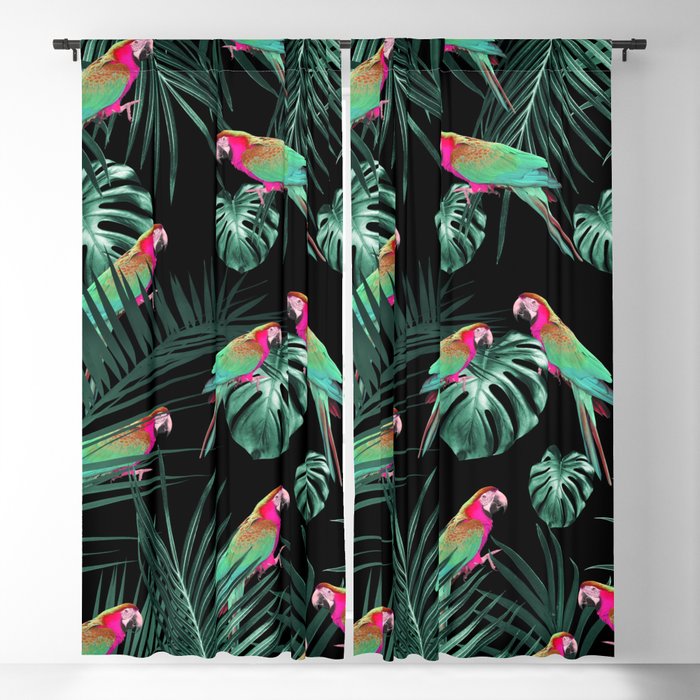 Parrots in the Tropical Jungle Night #1 #tropical #decor #art #society6 Blackout Curtain