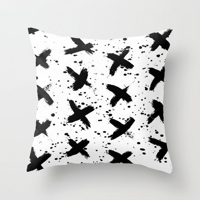 X Paint Spatter Black and White Throw Pillow
