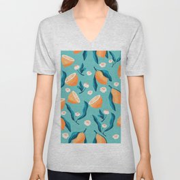 Seamless pattern with hand drawn lemons on blue background VECTOR V Neck T Shirt