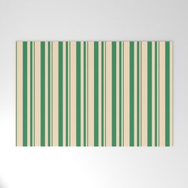 [ Thumbnail: Sea Green & Bisque Colored Stripes Pattern Welcome Mat ]