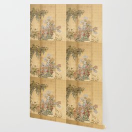 Japanese Edo Period Six-Panel Gold Leaf Screen - Spring and Autumn Flowers Wallpaper