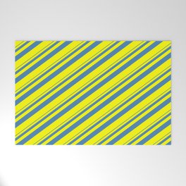 [ Thumbnail: Blue and Yellow Colored Striped Pattern Welcome Mat ]