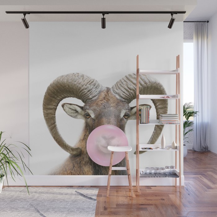 Big Horn Sheep Blowing Bubble Gum by Zouzounio Art Wall Mural