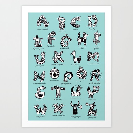 A to Z animals Art Print