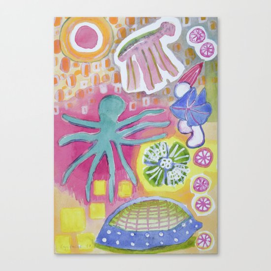 Blue Octopus and white Knight Canvas Print