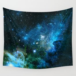 Carina Nebula Blue Turquoise Teal Green Wall Tapestry