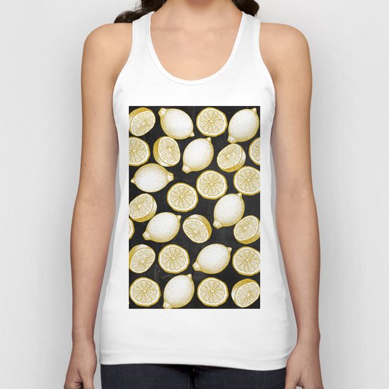 Lemons on black background Unisex Tank Top