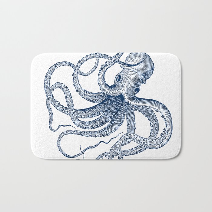 Blue nautical vintage octopus illustration Bath Mat