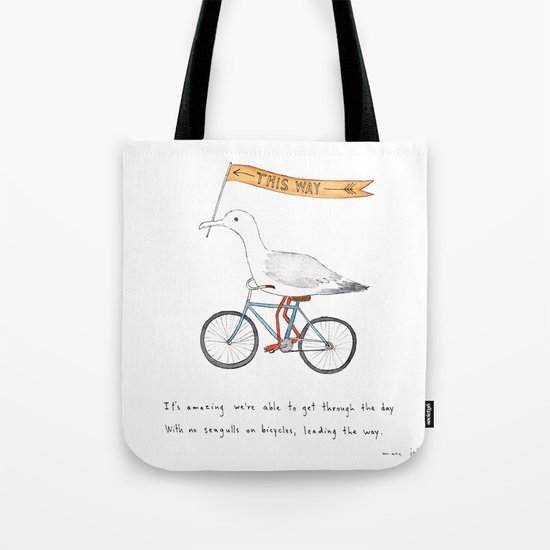 seagulls on bicycles Tote Bag