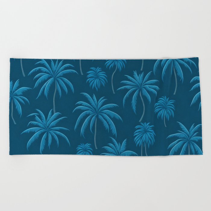 Blue Palm Tree Pattern Beach Towel