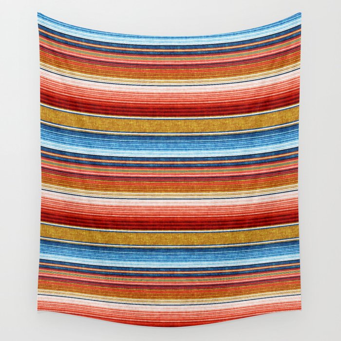 serape southwest stripe - red, blue, gold Wall Tapestry