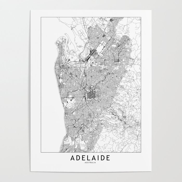 Adelaide White Map Poster