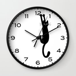 Black Cat Hanging On | Funny Cat Wall Clock | Humorous, Catperson, Cutecat, Catlady, Feline, Drawing, Funnyblackcat, Cute, Cathangingon, Catholdingon 