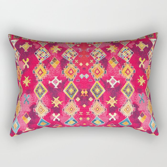 N188 - Lovely Pink Oriental Traditional Boho Moroccan Style Artwork Rectangular Pillow