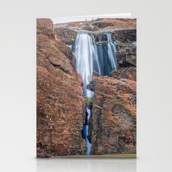Gljufrabui Waterfall Narrow Canyon with Wedged Boulder Iceland  Stationery Cards