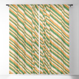 [ Thumbnail: Dark Orange, Dark Green & Bisque Colored Lines Pattern Sheer Curtain ]
