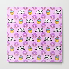 Cute funny Kawaii chibi little playful baby panda bears, happy sweet donuts and adorable yummy cupcakes light pastel pink pattern design. Nursery decor. Metal Print | Baby, Bear, Bears, Cartoon, Sweet, Colorful, Cupcakes, Nursery, Adorable, Cute 